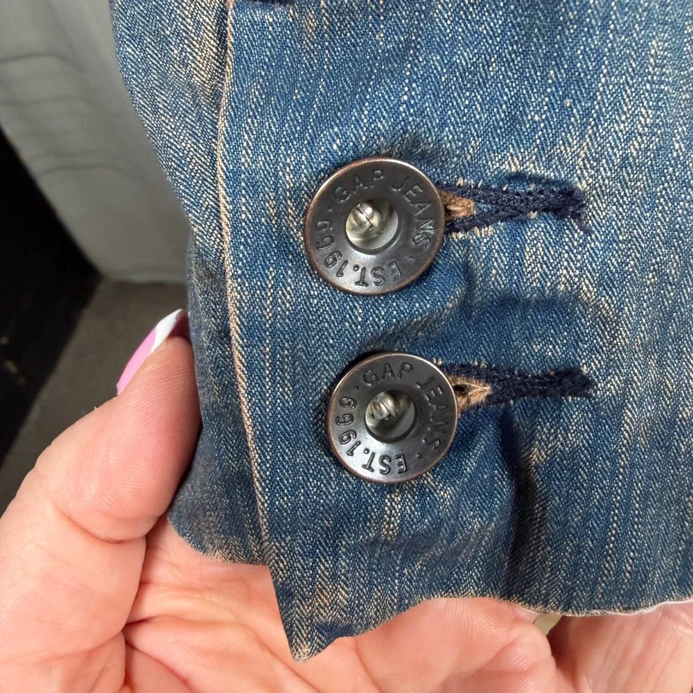 Vintage GAP Denim Blazer Jacket L Dirty Wash Y2K 2000s 100% Cotton Flap Pockets